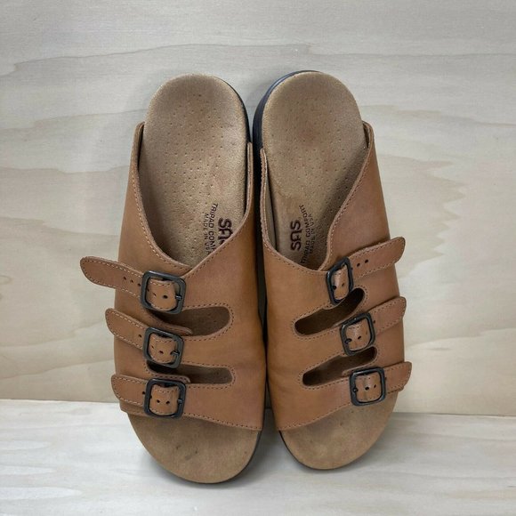Sas Tripad Comfort Womens M9592966 Leather Buckle Brown Slide Sandals Size 10 N - Picture 5 of 8